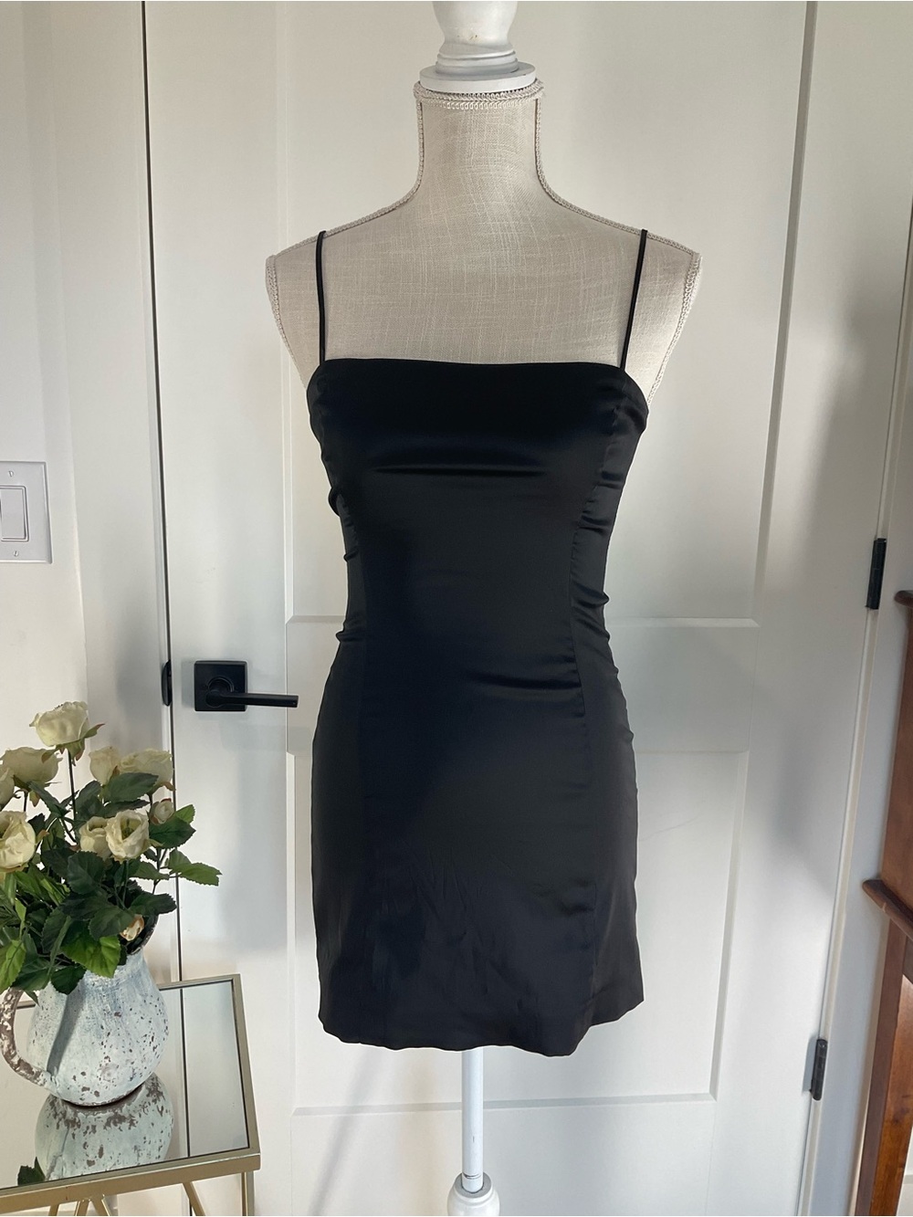 Sunday Best Black Satin Mini Slip Dress Size Small NWOT